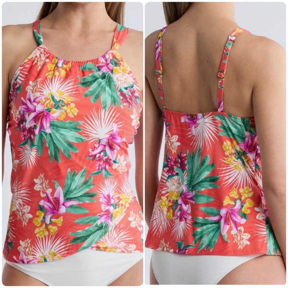 Jantzen Audrey Draped Tankini Top Size 8 Peach Floral